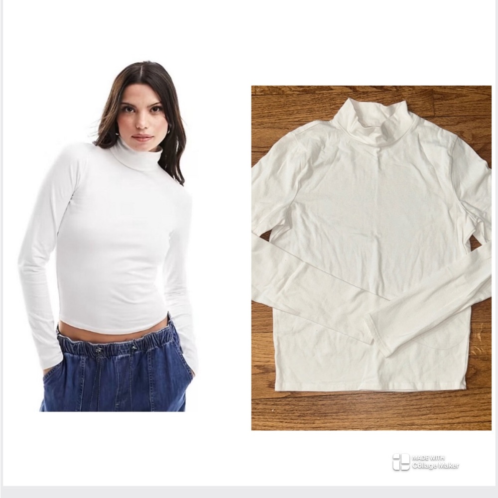 Hollister Women's Must Have Collection White Long Sleeve Turtleneck Medium